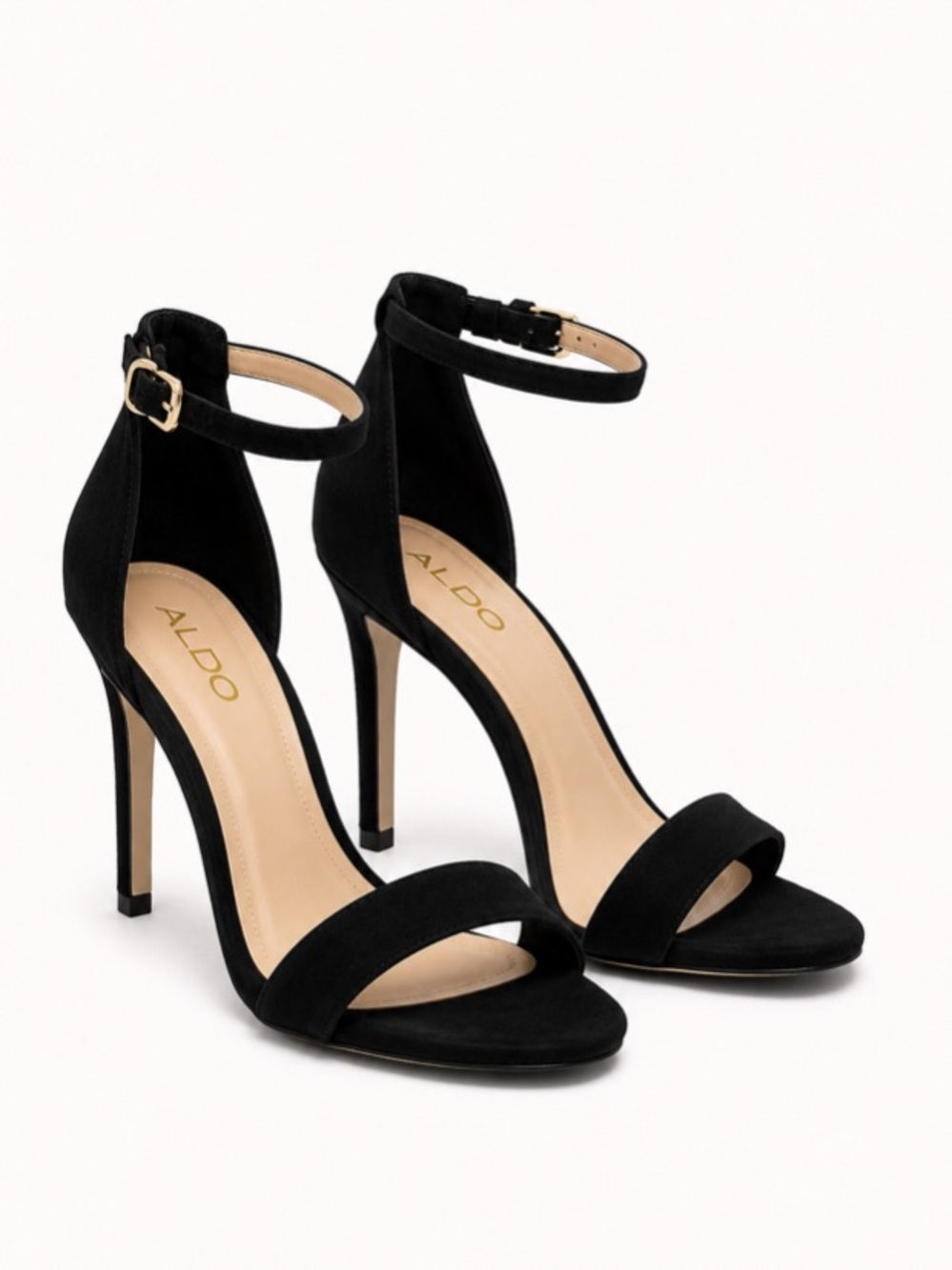 Size: 7.5 Women's Black Suede Ankle-Strap High Heel Sandals